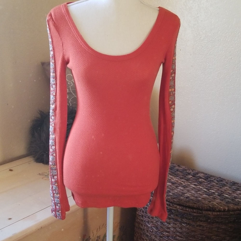 Free people heart on your sleeve orange thermal